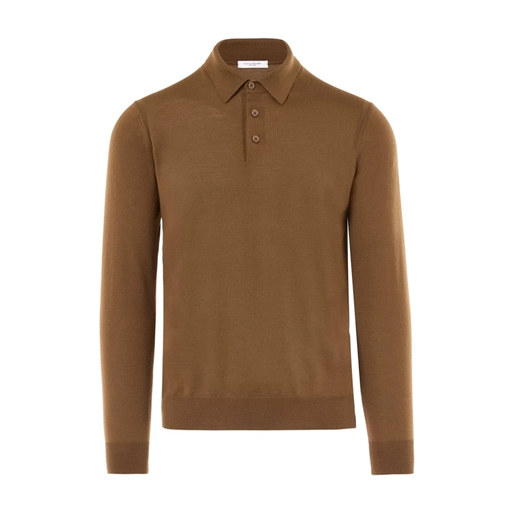 Paolo Pecora Luxe Bruine Wollen Polo Shirt Brown Heren