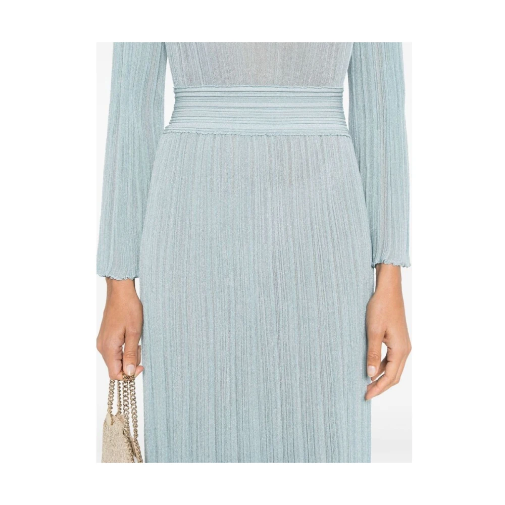 Antonino Valenti Blauwe Metallic Plissé Jurk met Lange Mouwen Blue Dames