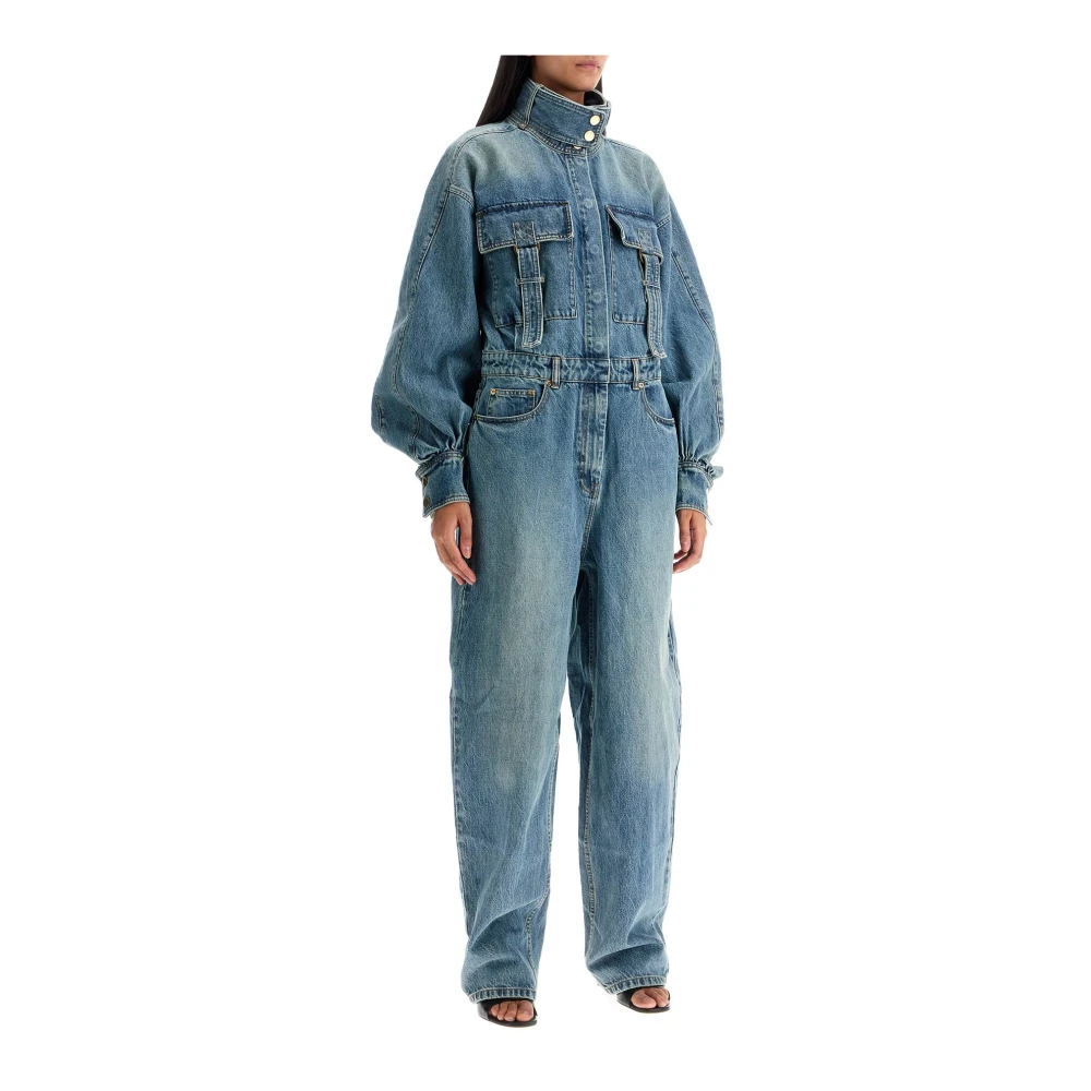 Zimmermann Denim Illustration Overall Jumpsuit Blue, Dam