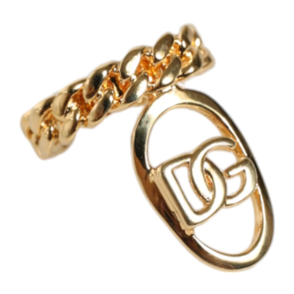 Dolce & Gabbana Uomo Giallo - Anello A Catena Placcato In Oro Con Accento Ovale - Accessories - One Size