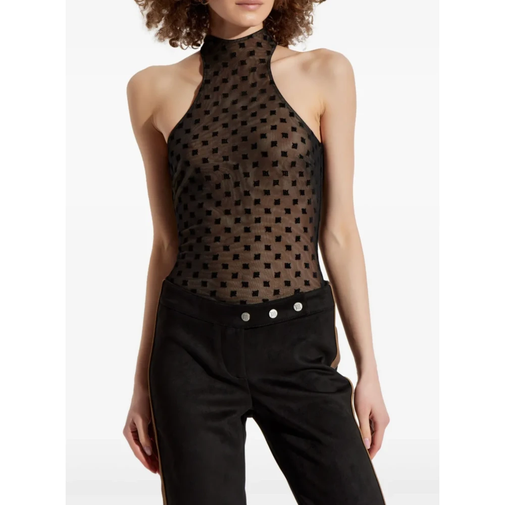 Misbhv Zwart Monogram Halter Top Mesh Black Dames