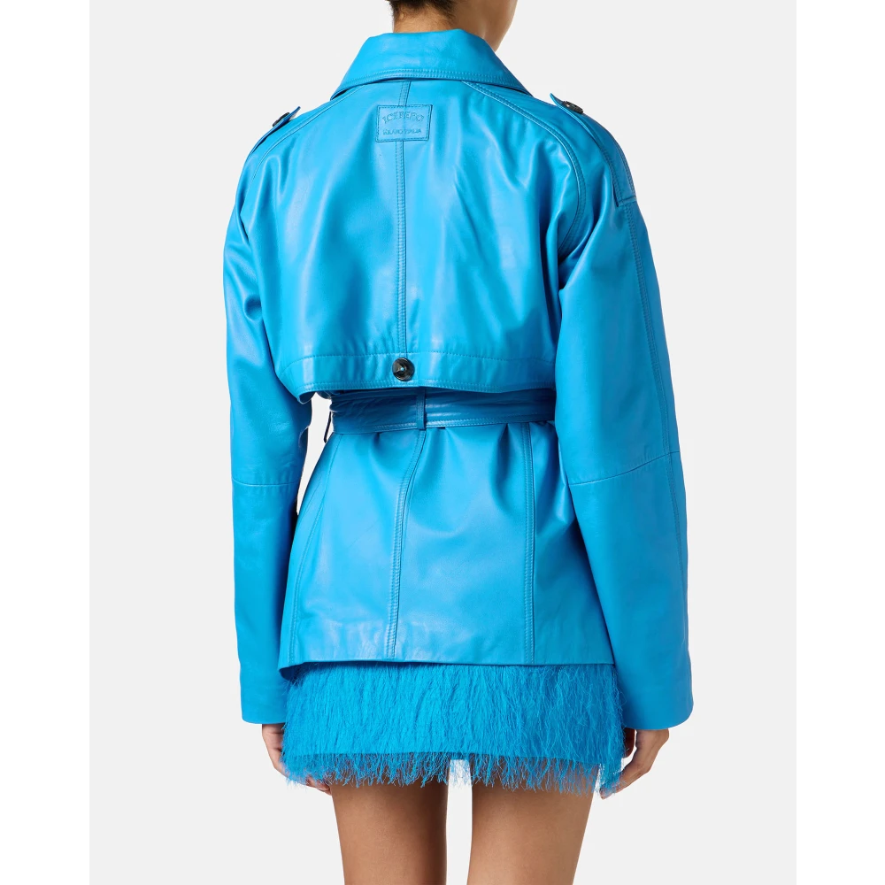 Iceberg Korte kobalt leren jas met Milano Italia logo Blue Dames