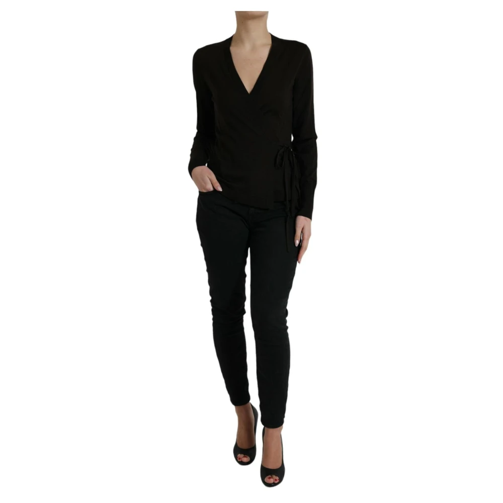 Dolce & Gabbana Zwarte V-hals Gekruiste Cardigan Sweater Black Dames