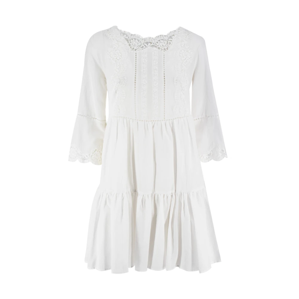 Ermanno Scervino Kort klänning i bomull med spets White, Dam