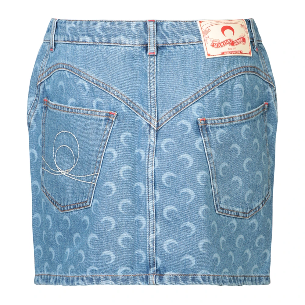 Marine Serre Celestial Moon Denim Mini Rok Blue Dames
