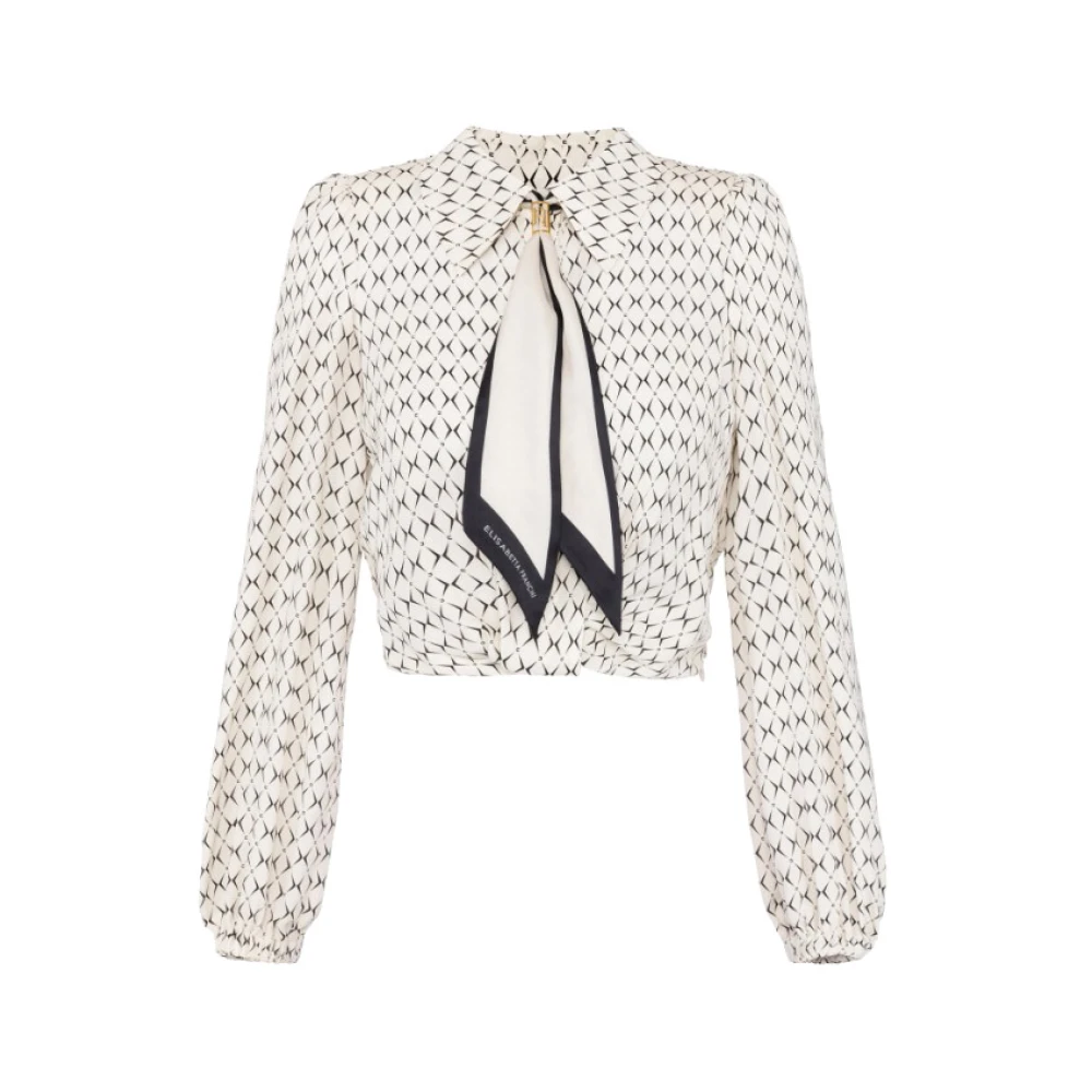 Elisabetta Franchi Rhombus Print Cropped Skjorta med Halsduk Beige, Dam