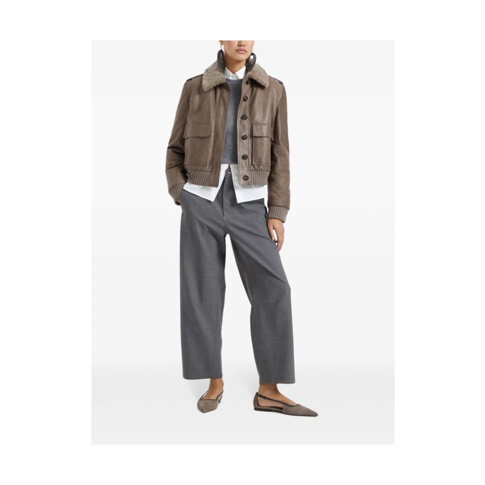 BRUNELLO CUCINELLI Grijze Geribbelde Trui Met Ronde Hals Gray Dames