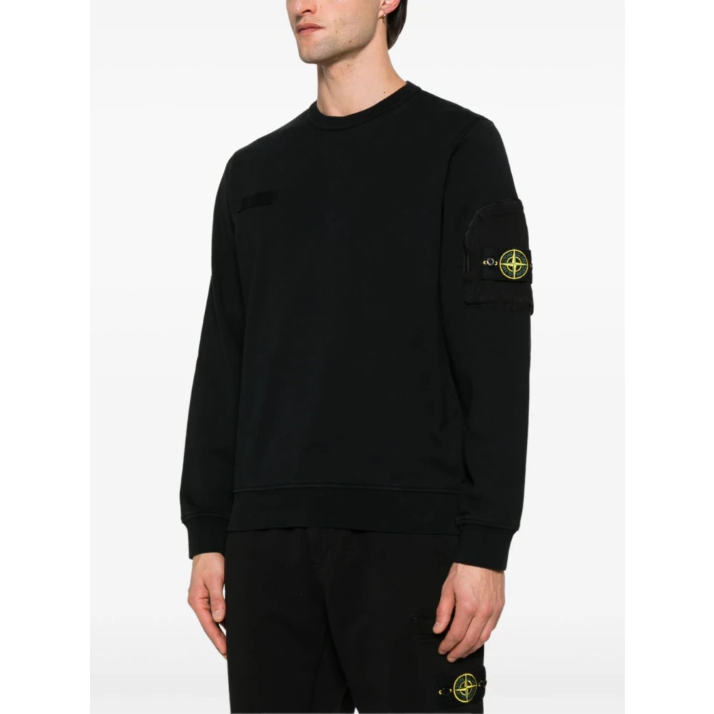 Stone Island Zwarte Geribbelde Trui met Ritssluiting Zak Black Heren