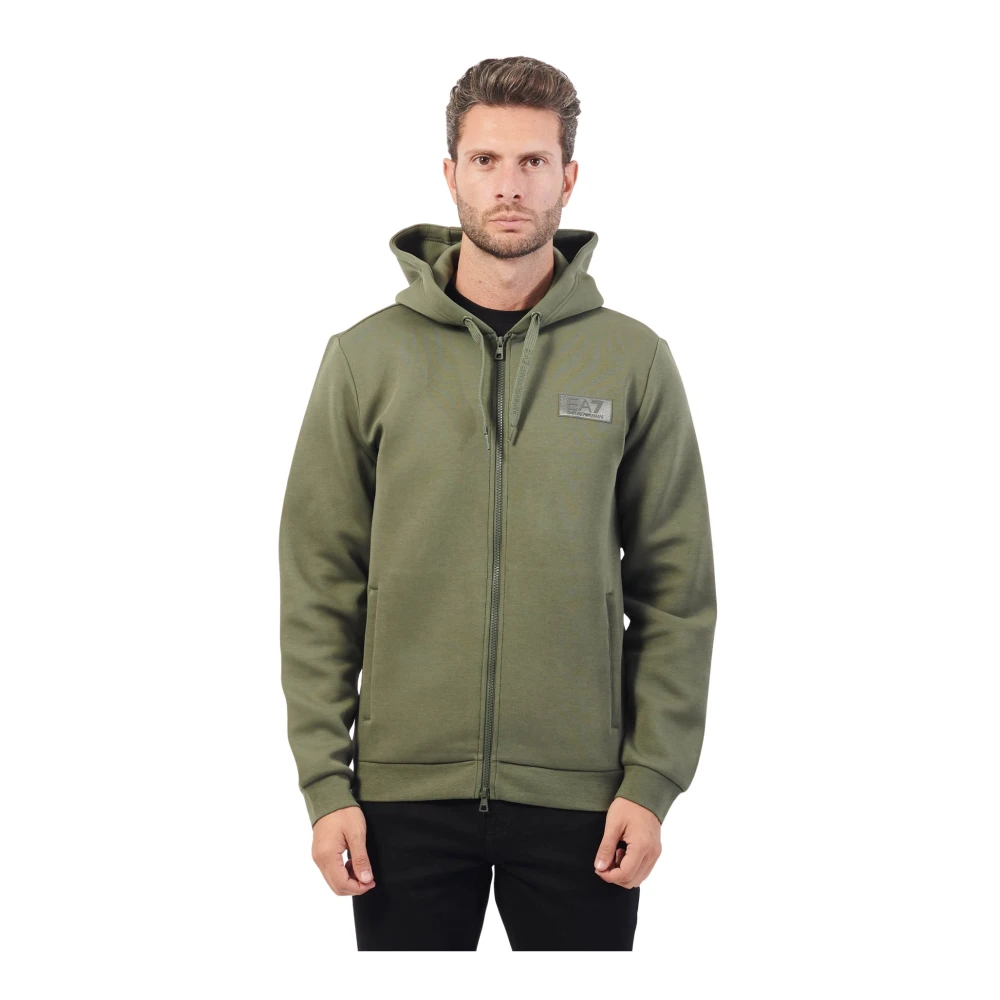 Emporio Armani EA7 Groene hoodie met logo en volledige rits Green Heren