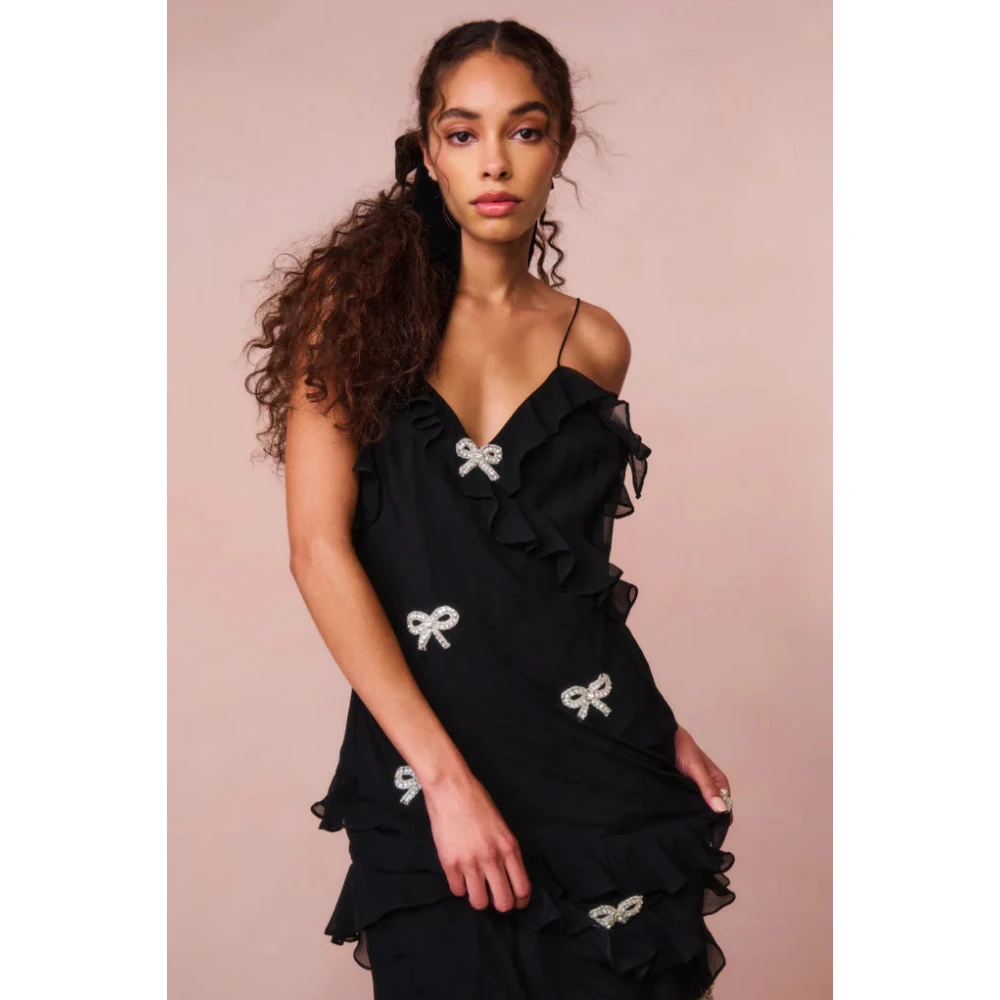 Loveshackfancy Maxi Zijden Jurk met Kristalboogversiering Black Dames