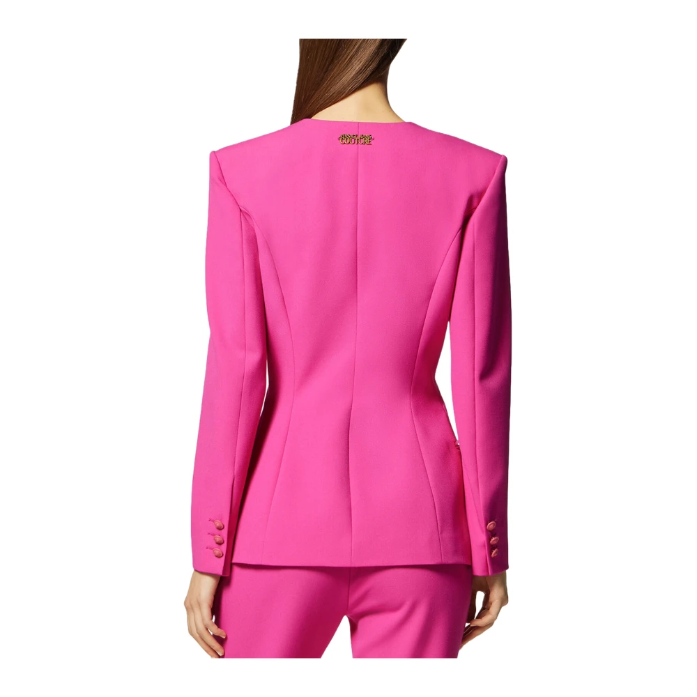 Versace Kraagloze enkele jas met logo Pink Dames