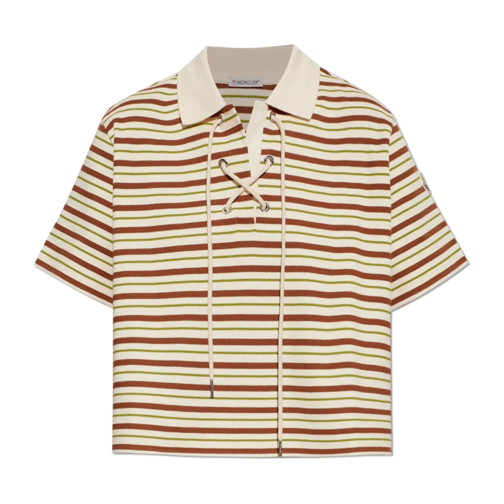 Moncler Women's Beige Short Polo Shirt With Logo - Polo Shirts - S - Tops