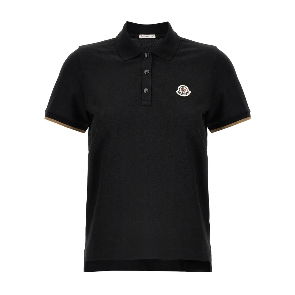 Moncler Zwarte Poloshirt met Gestreepte Kraag Black Dames