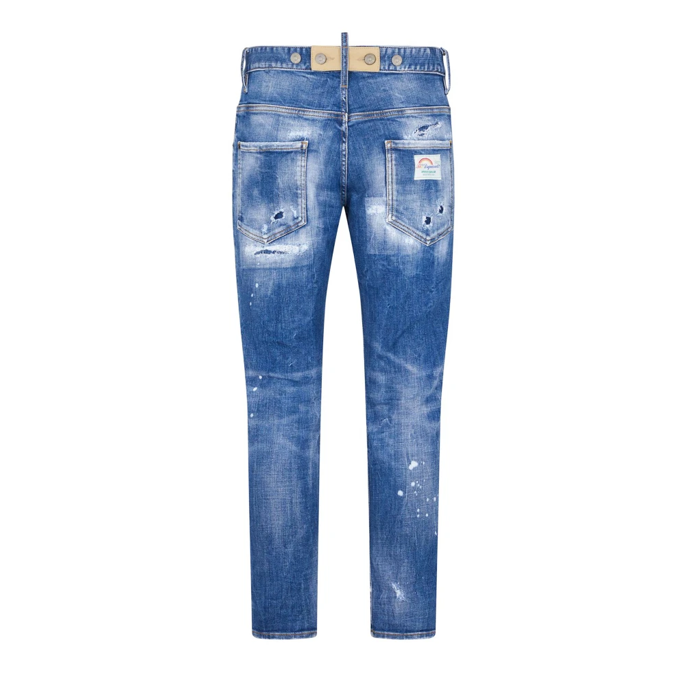 Dsquared2 Blauwe Denim Stretch Jeans met Versleten Details Blue Heren