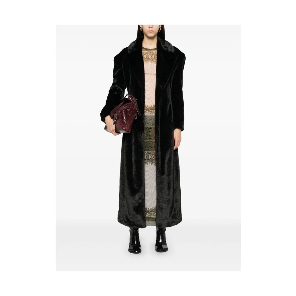 Gcds Zwarte Faux-Fur Jas met Sjaal Detail Black Dames