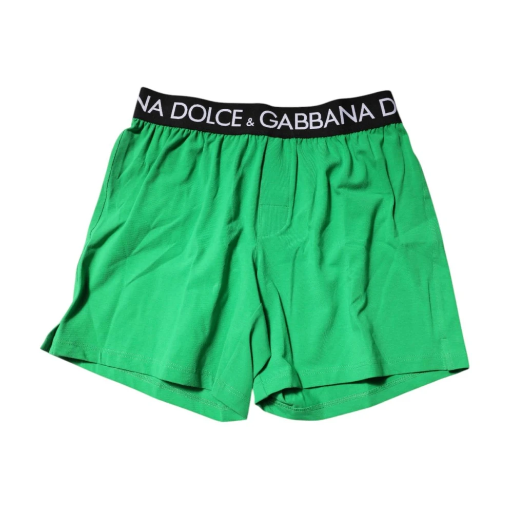 Dolce & Gabbana Green Logo Waistband Cotton Boxer Shorts - Male - Underpants - S - Underwear