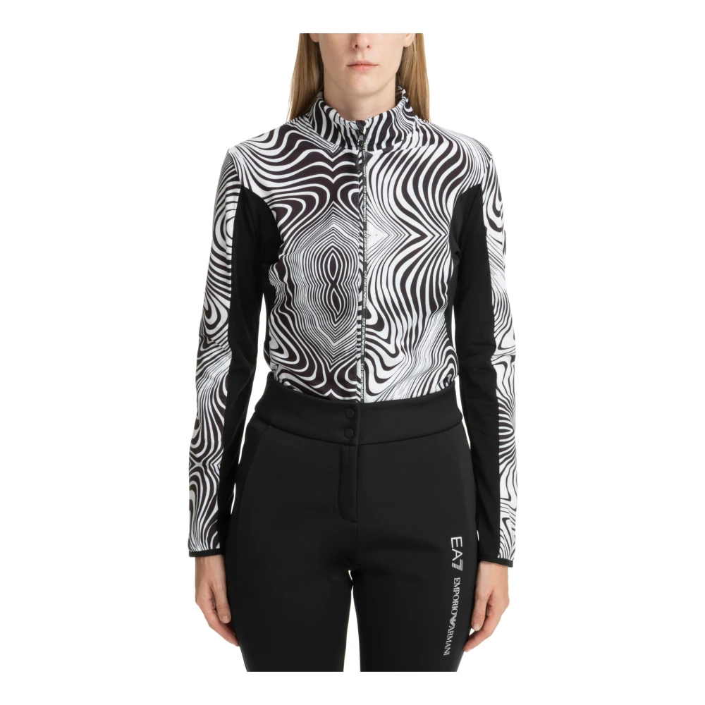 Emporio Armani EA7 Abstract Multicolor Rits-Sweatshirt White Dames