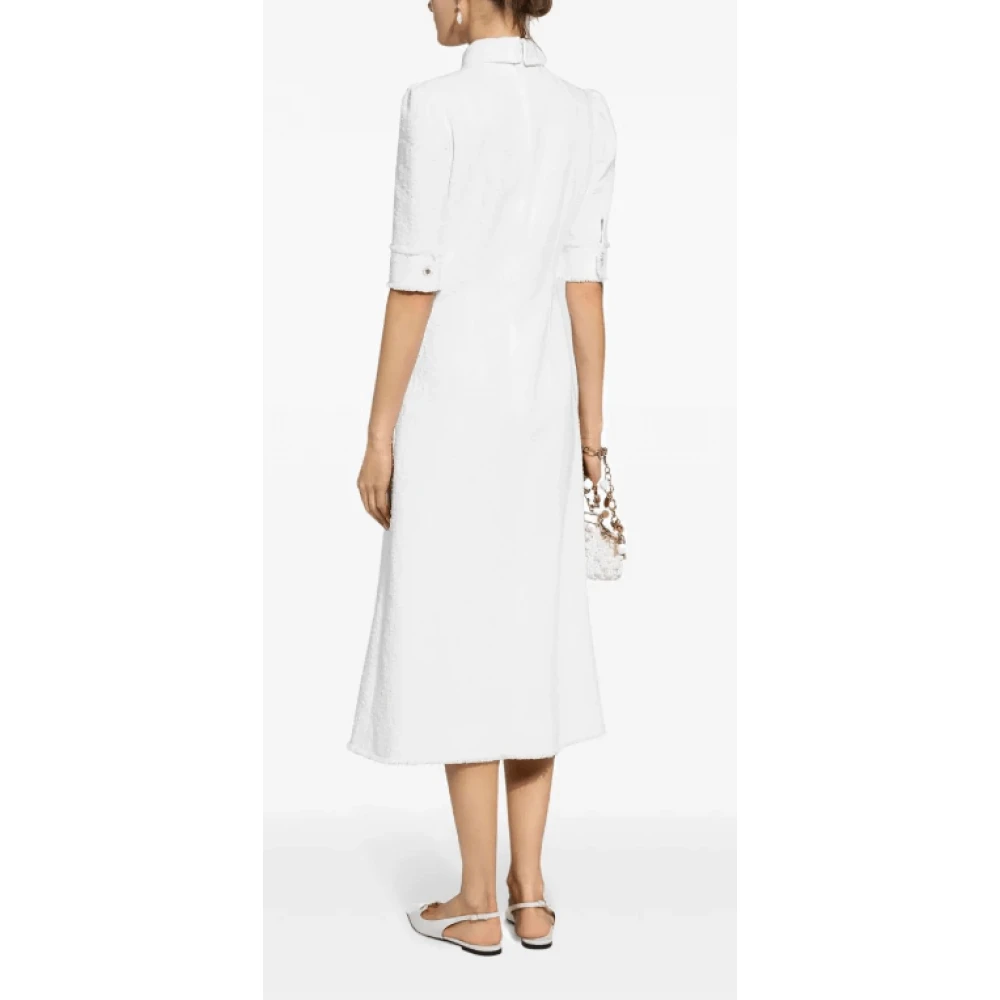 Dolce & Gabbana Witte Tweed Midi Overhemdjurk White Dames