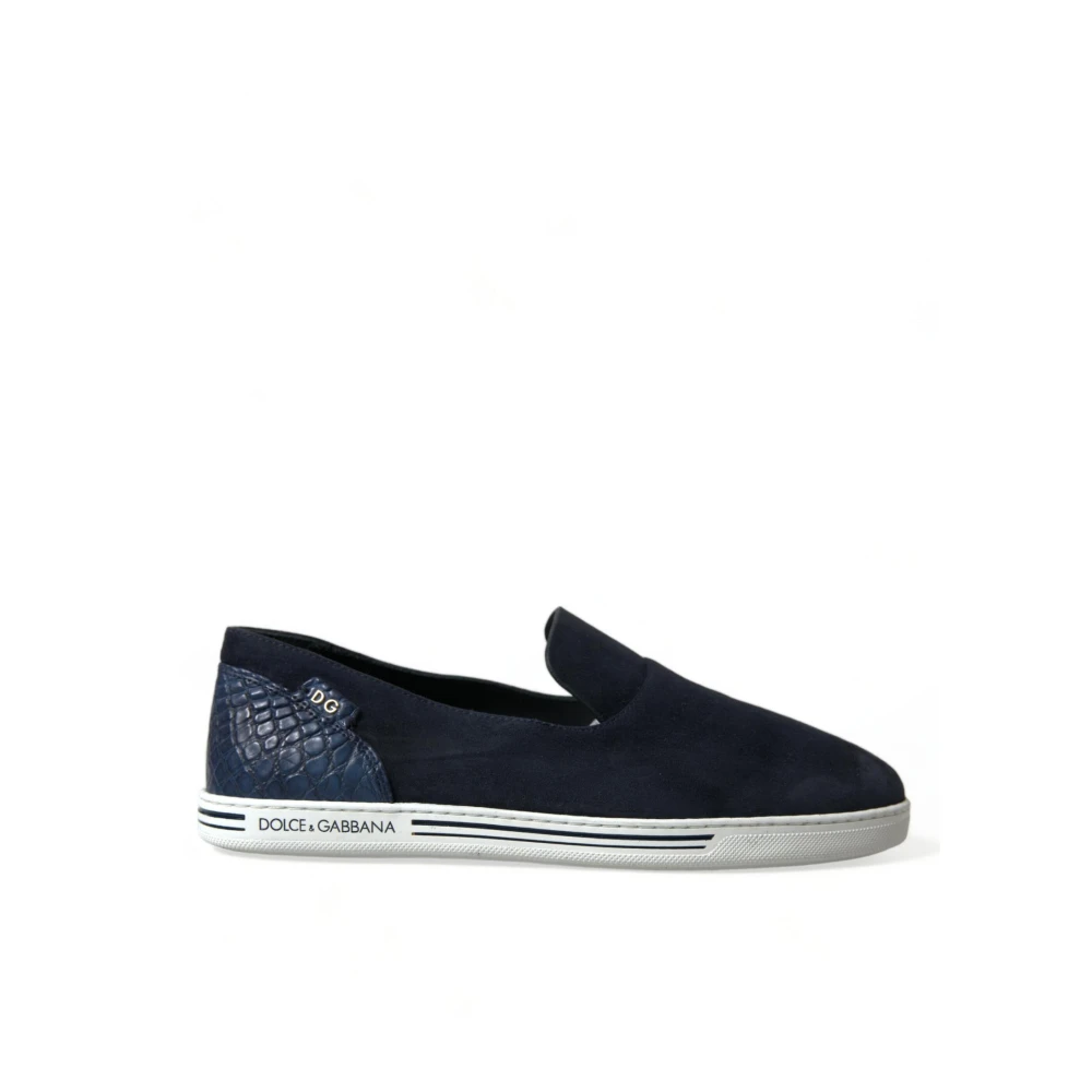 Dolce & Gabbana Men's Blue Suede Caiman Loafers With Rubber Sole