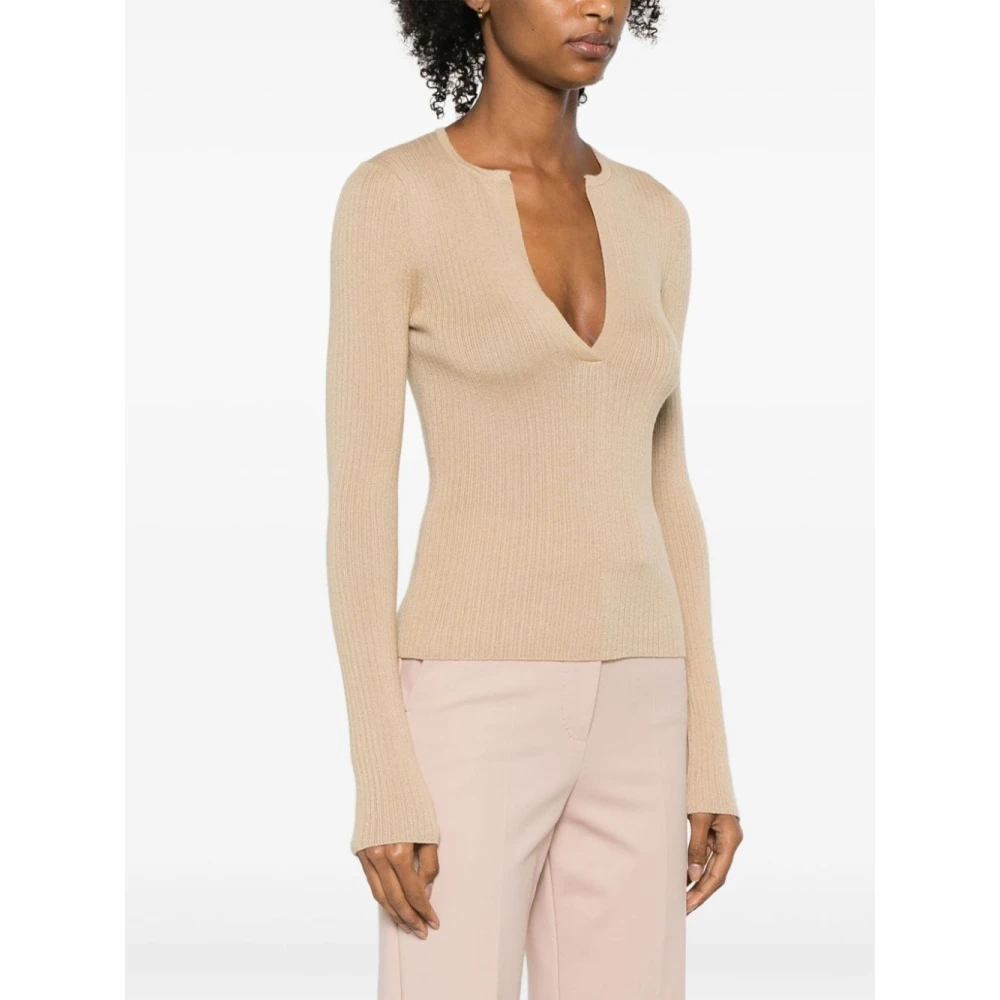 Max Mara Beige Cashmere-Silk V-Neck Sweater Beige Dames