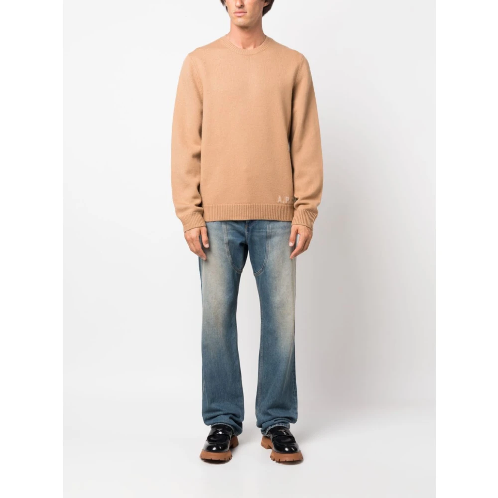A.p.c. Geborstelde Wollen Trui Edward Kameel Brown Heren