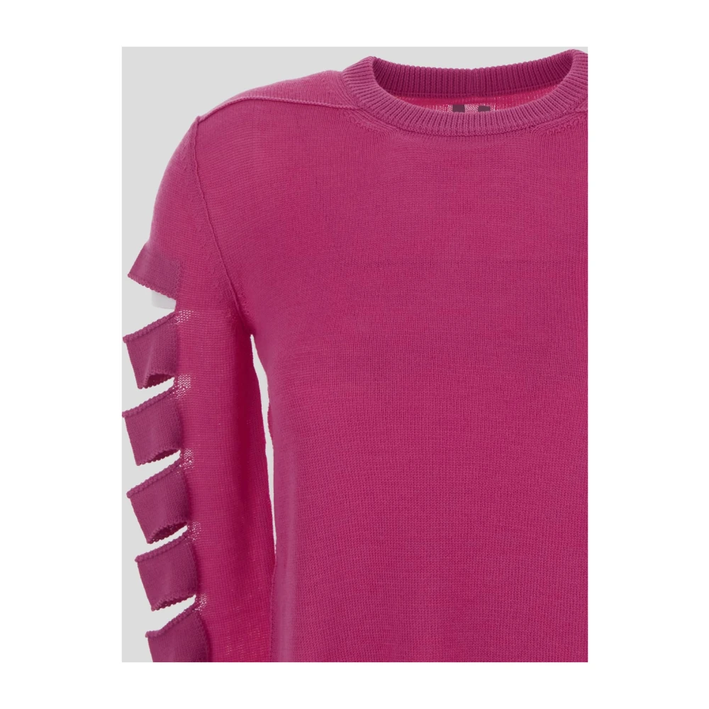 Rick Owens Ronde Hals Gebreide Trui Biker Level Spartan Rib Sweater Pink Dames