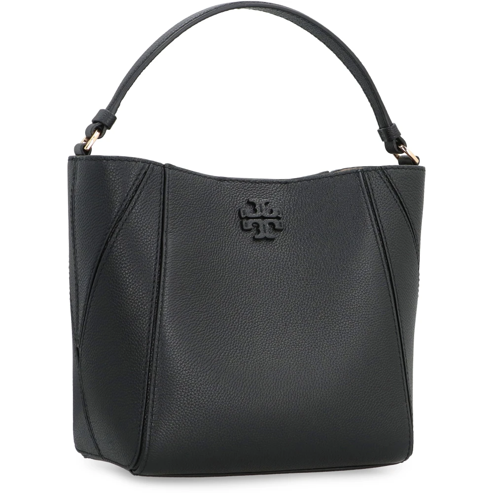 TORY BURCH Korrelig leren emmer tas met haak-en-oog sluiting Black Dames