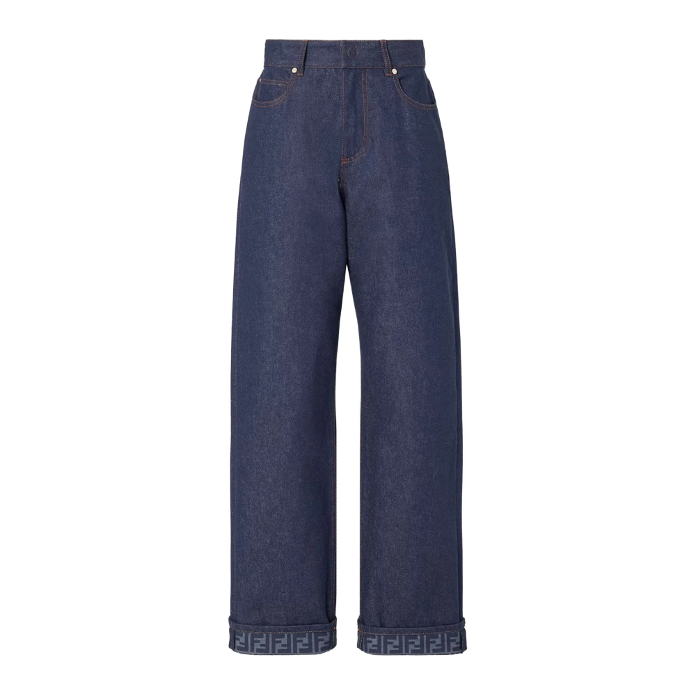 Fendi Women's Blue Wide Jeans, M, Ff Reverse Denim Jeans