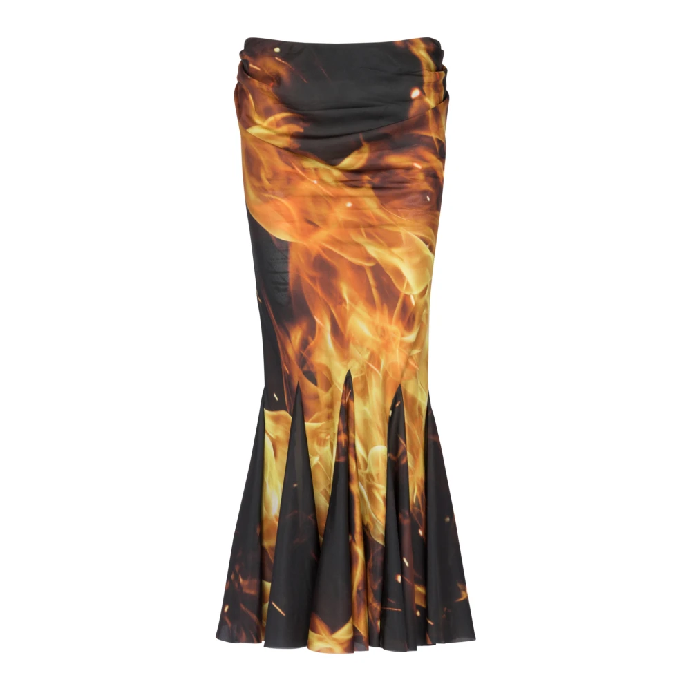 Balmain Gedrapeerd Vuur Gedrukte Midi Rok Multicolor Dames