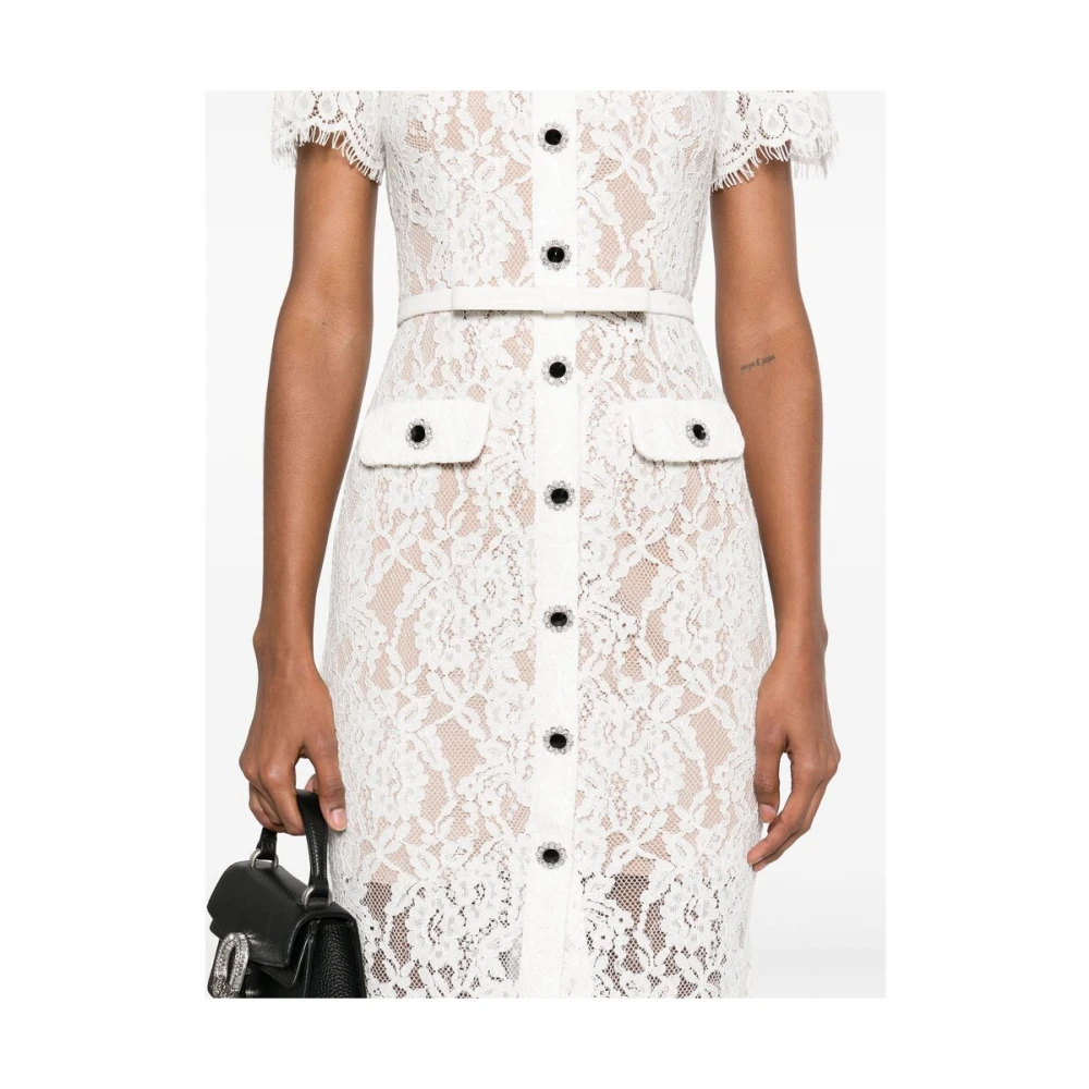 Self Portrait Witte Jurk met Kristalknoop en Riem White Dames