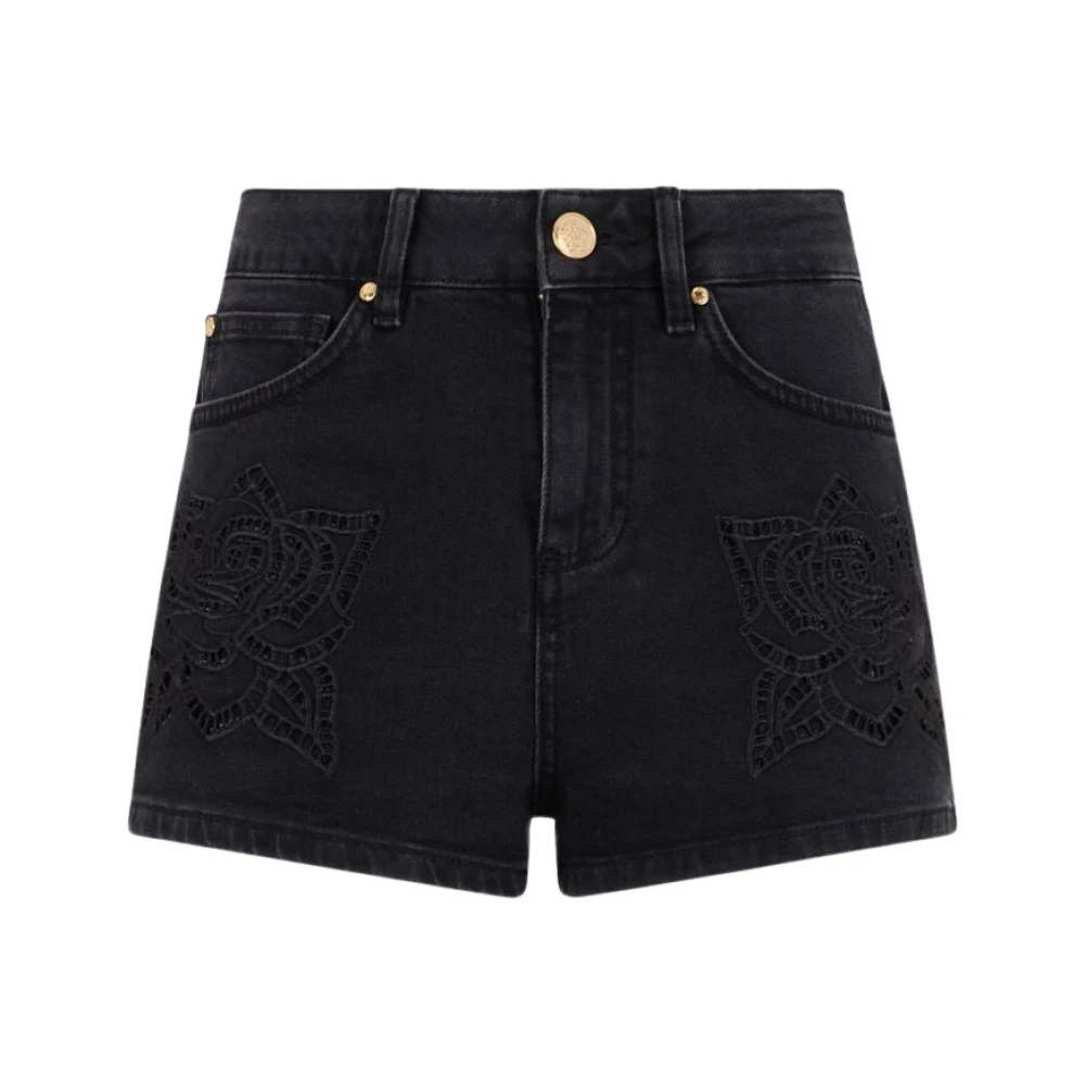 Roberto Cavalli Jeans Shorts With Rose Embroidery - Female - Denim Shorts - Black - Xl - Shorts