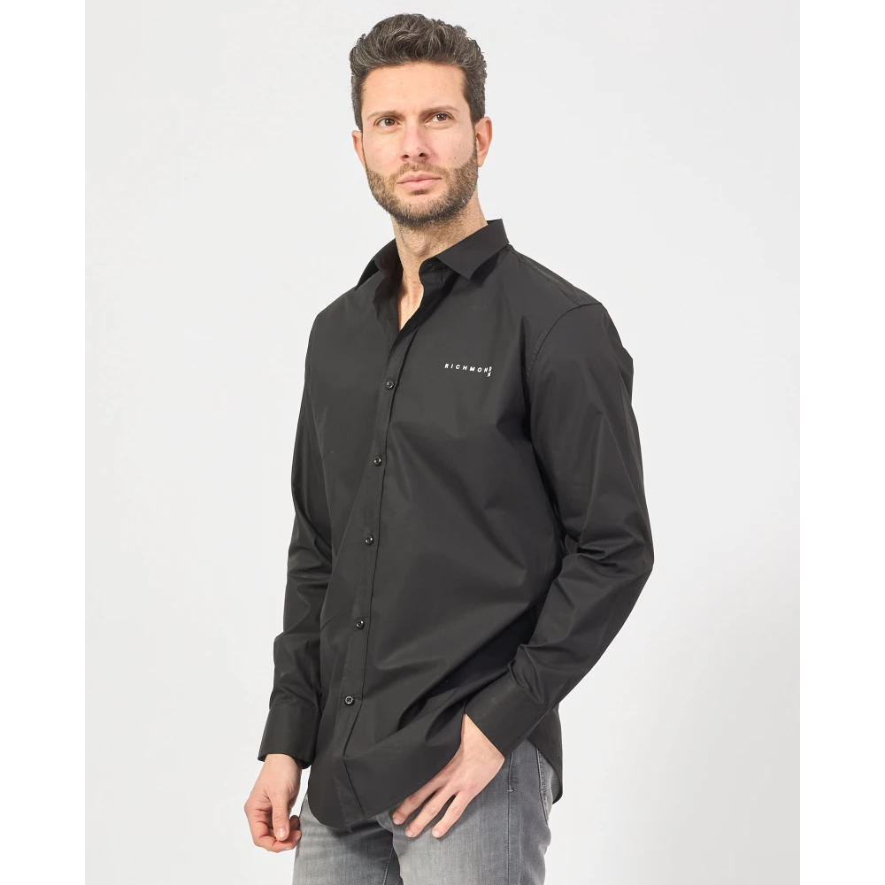 Richmond Zwarte shirt met logo knoopsluiting Black Heren