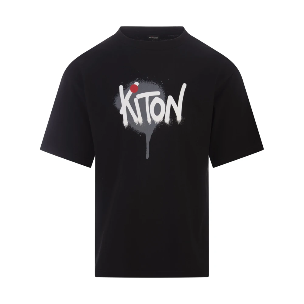 Kiton Zwart Graffiti-Style T-shirt Black Heren