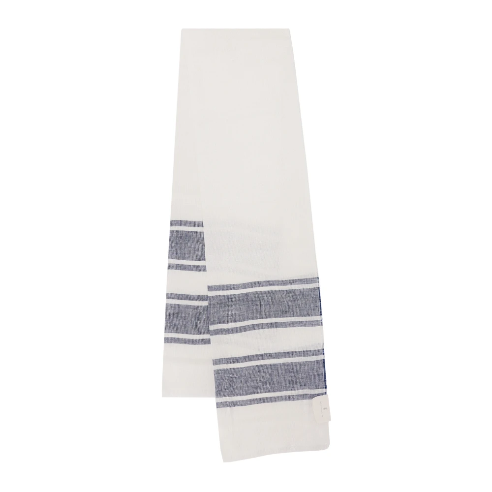 BRUNELLO CUCINELLI Linnen sjaal met franjes en contrasterende strepen White Heren
