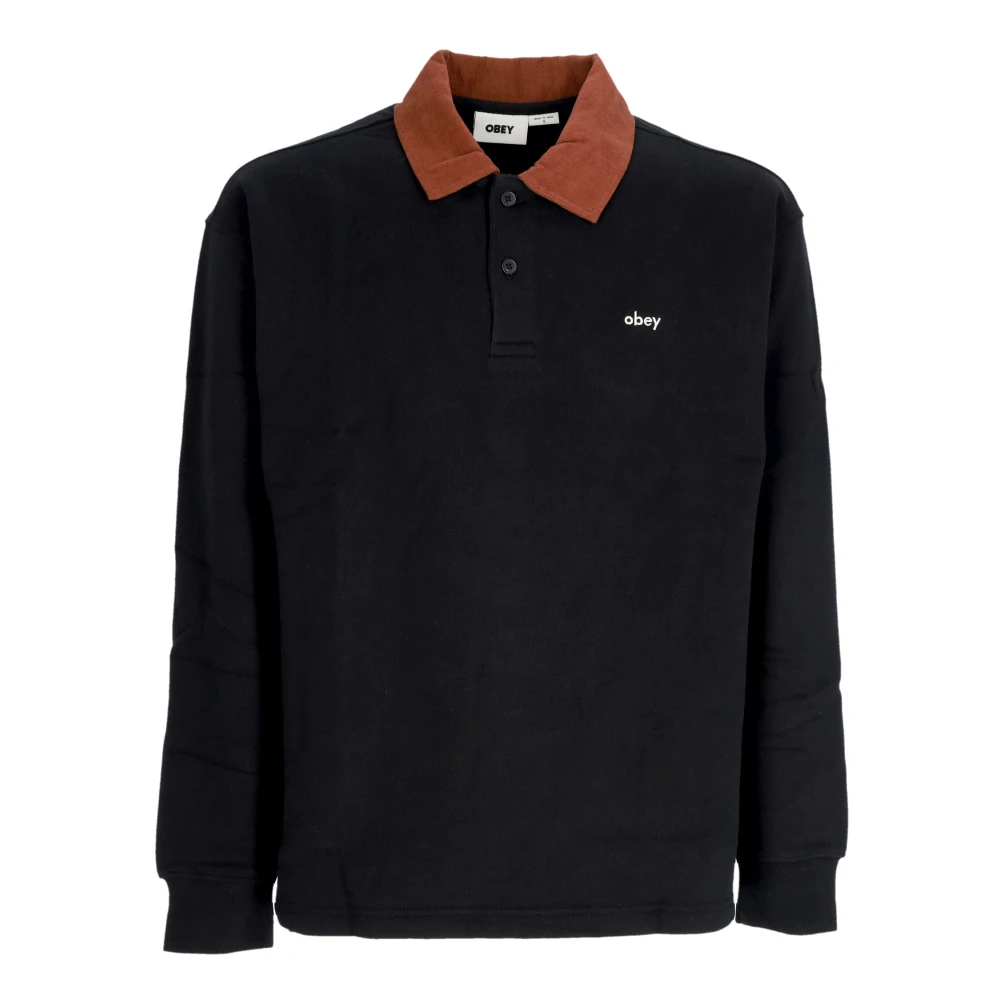 Obey Zwarte Fleece Polo Lange Mouw Black Heren