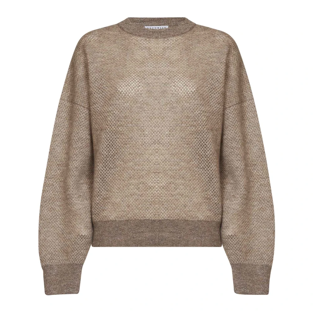 Brunello Cucinelli Soft Net Pullover - Female - Round-Neck Knitwear - Beige - Xs - Knitwear