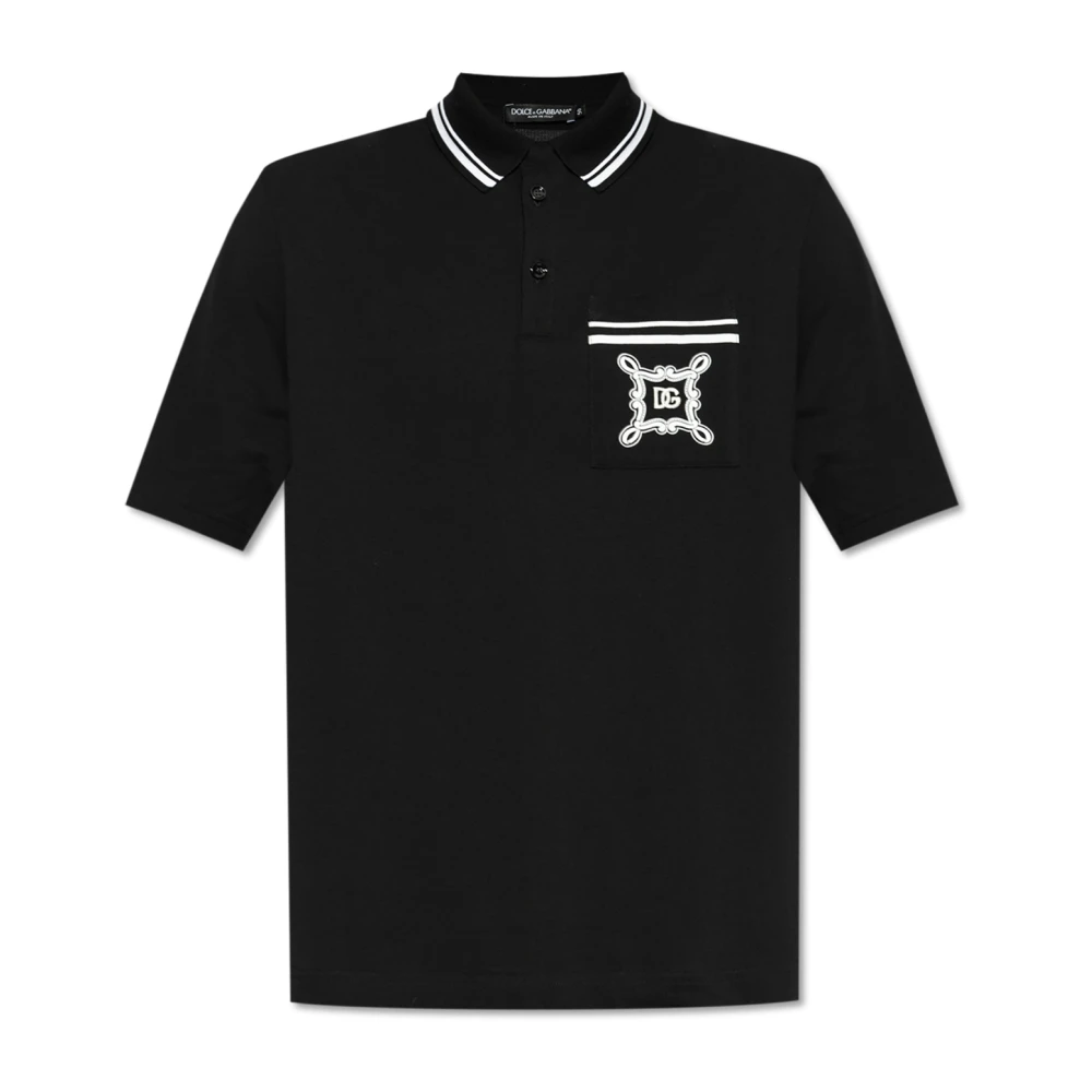 Dolce & Gabbana Men's Black Polo Shirts, M, Cotton Polo With Pocket