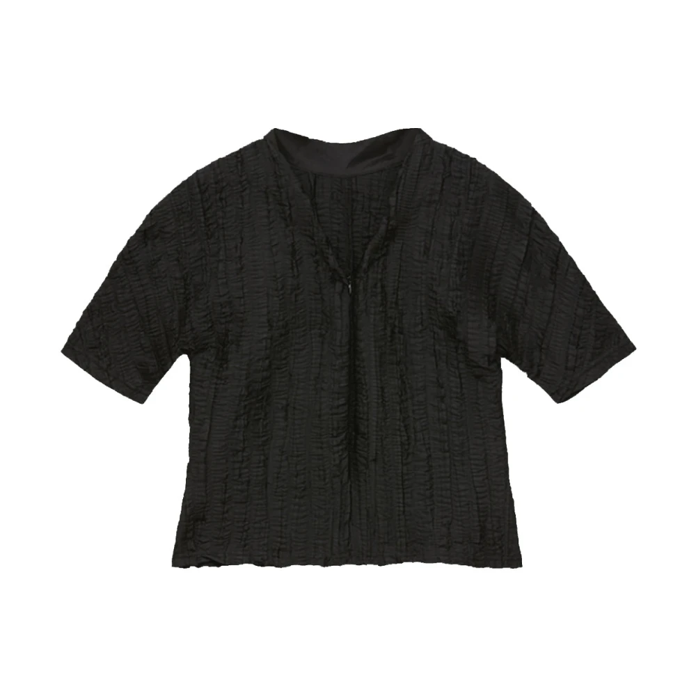 Rodebjer Gestructureerde V-hals Blouse met Rits Detail Black Dames