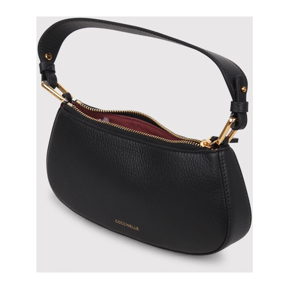Coccinelle Schoudertas van generfd leer met metallic detail Black Dames