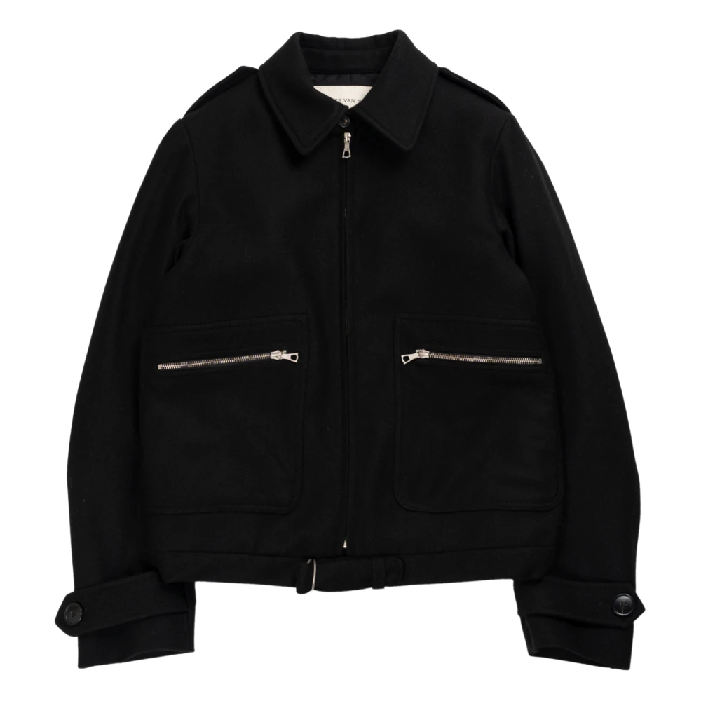 Dries Van Noten Zwarte Blouson Jas met Ritszakken Black Heren