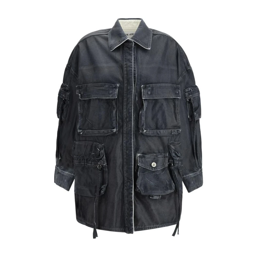 The Attico Vintage Fern Denim Jacket met Cargo Zakken Blue Dames