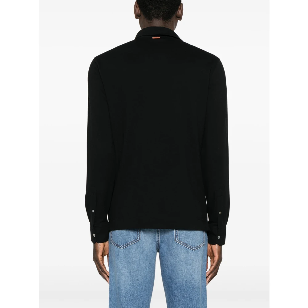 Ermenegildo Zegna Katoenen Polo Shirt met 3 Knopen Black Heren