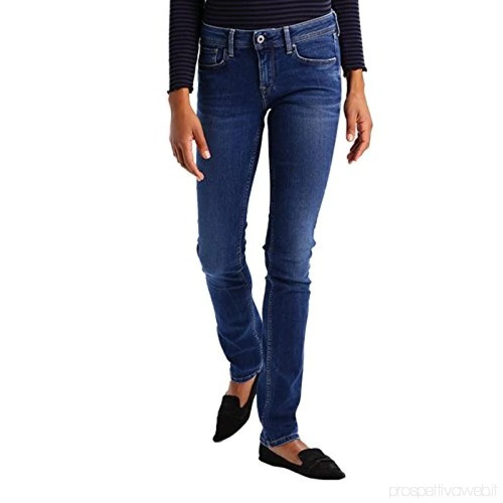 Pepe Jeans Blauwe Elastische Katoenen Straight Broek Blue Dames