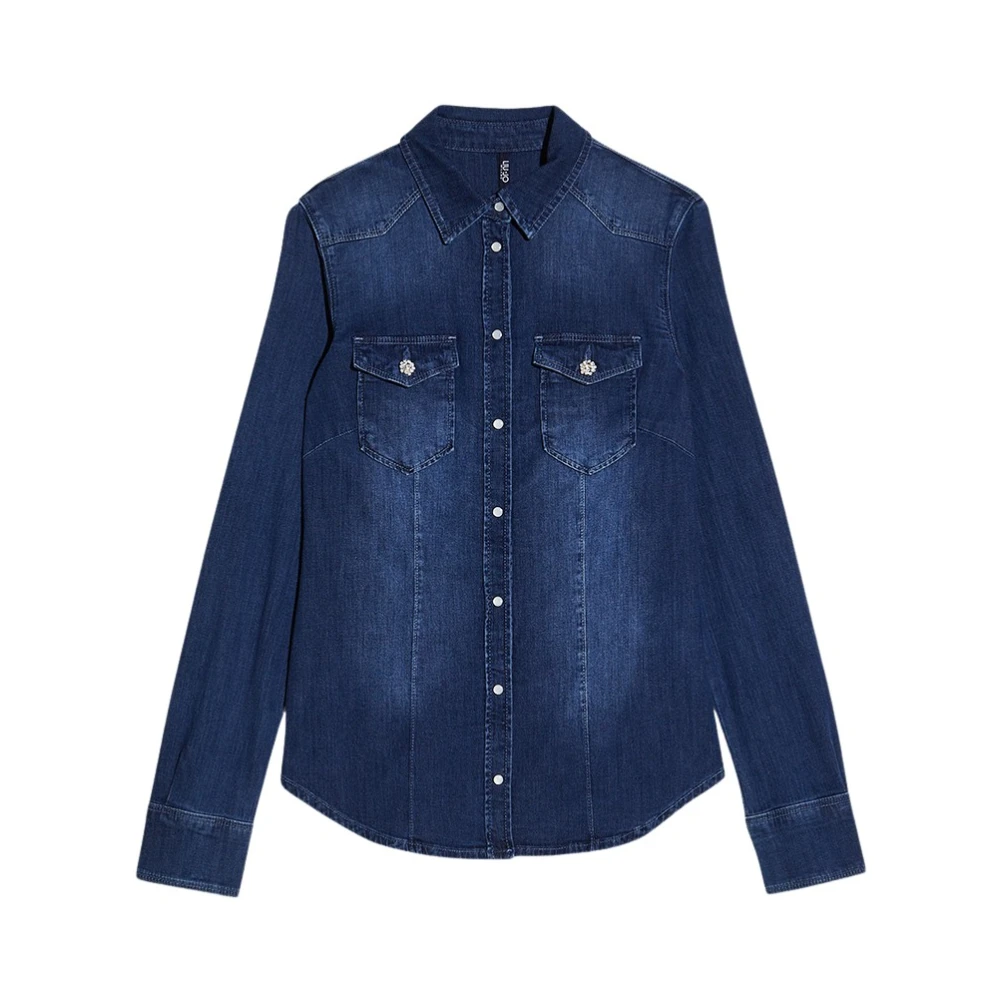 Liu Jo Aansluitende Denim Blouse met Drukknopen Blue Dames