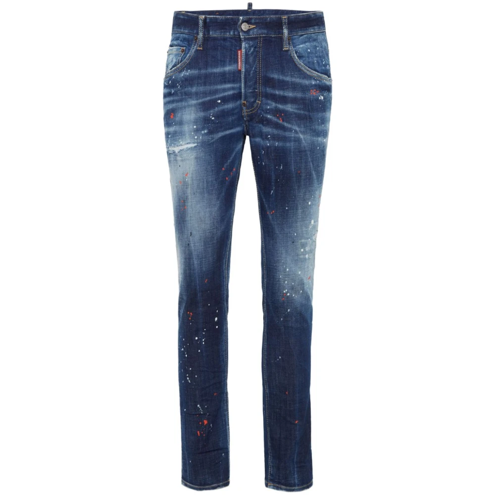 Dsquared2 Skater Stretch Denim Jeans met Splash Detail Blue Heren