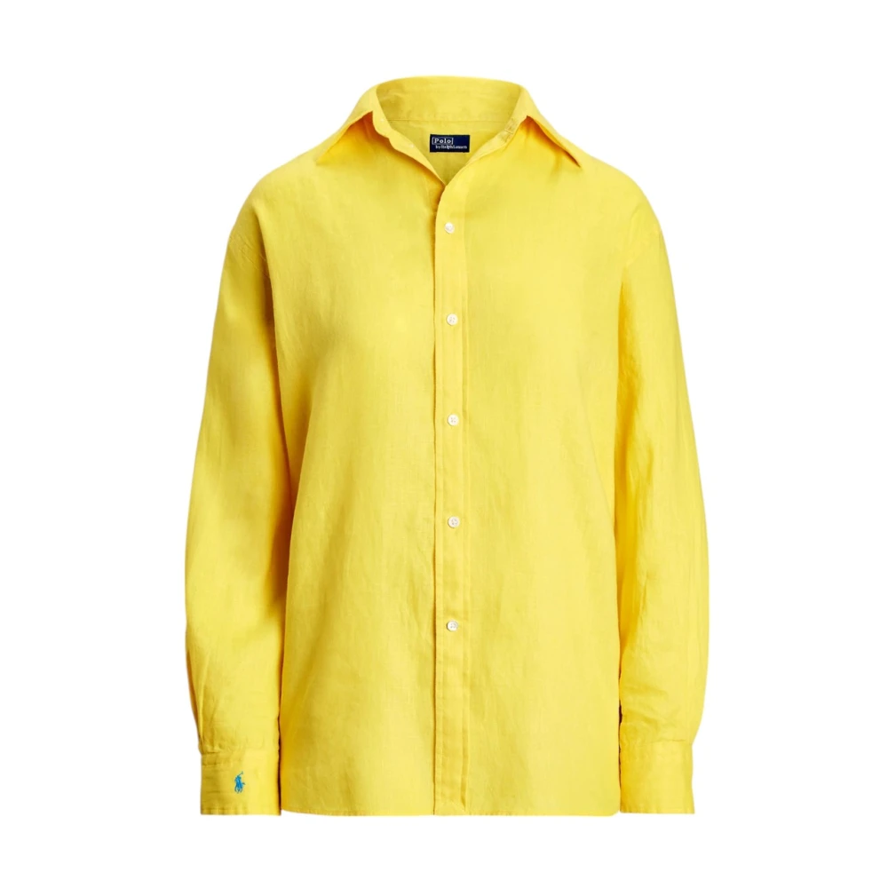 Polo Ralph Lauren Women's Yellow Shirts,, Pure Linen Stylish Fashion Essential Large