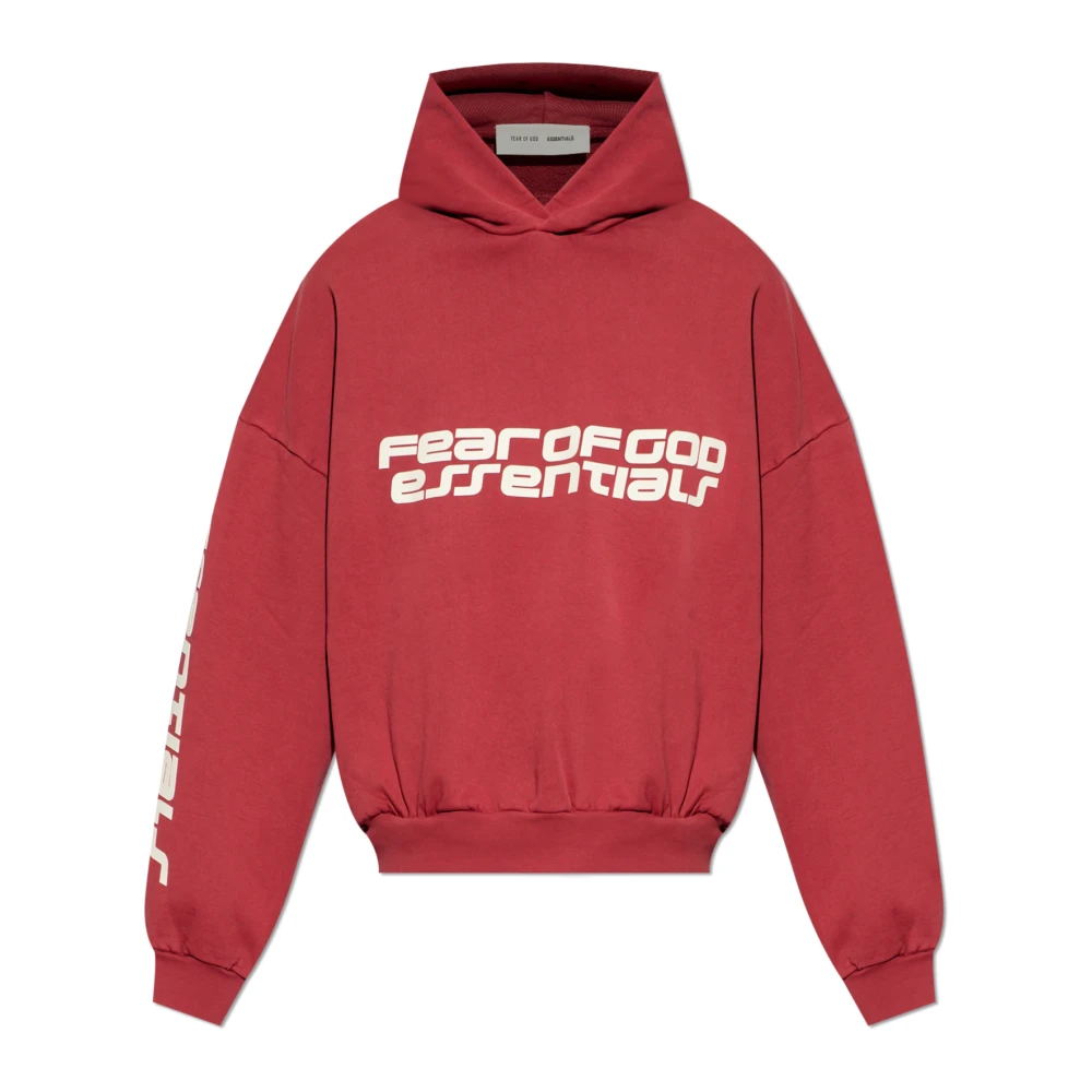 Fear Of God Red Hoodies, Male, Xs, Cropped Relaxed Hoodie