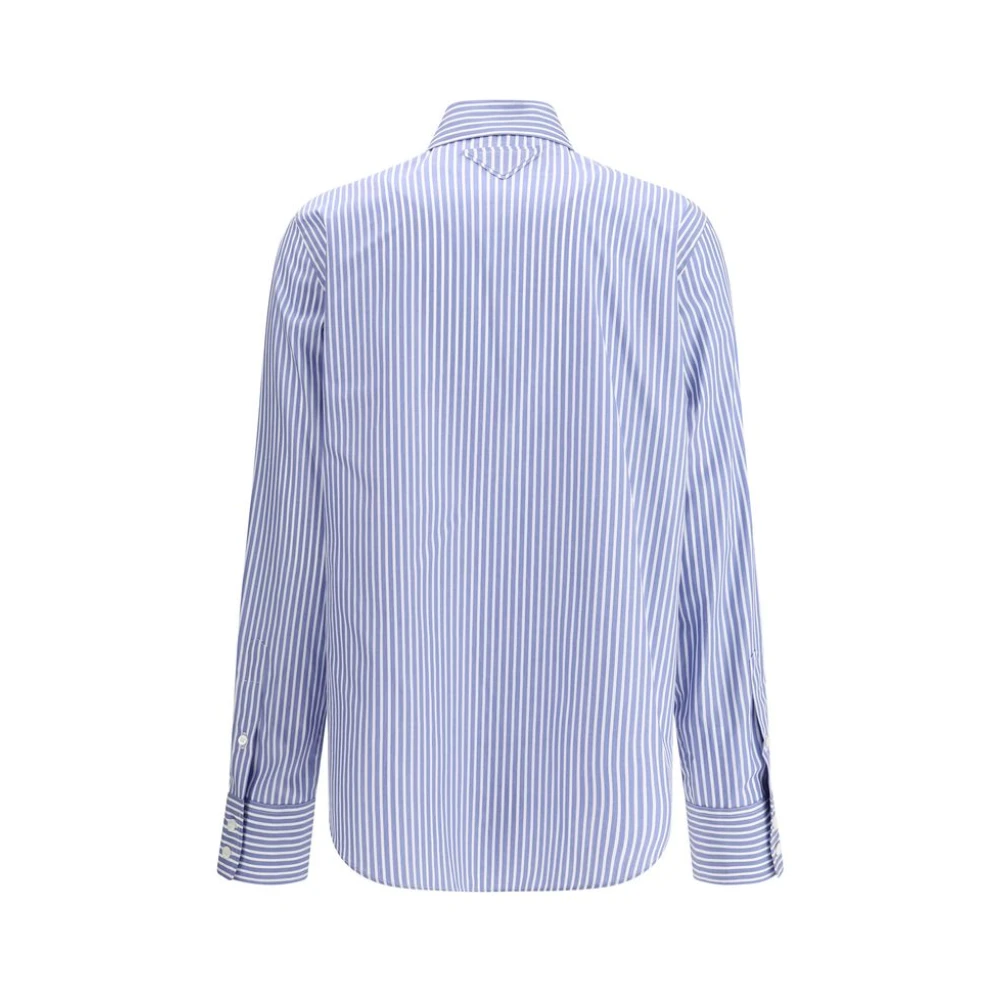 Prada Gestreept katoenen overhemd met juweeldetail Blue Dames