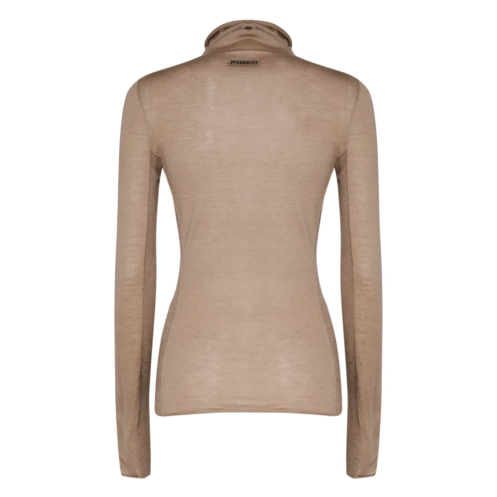 pinko Beige Katoenen Trui met Hoge Kraag Beige Dames