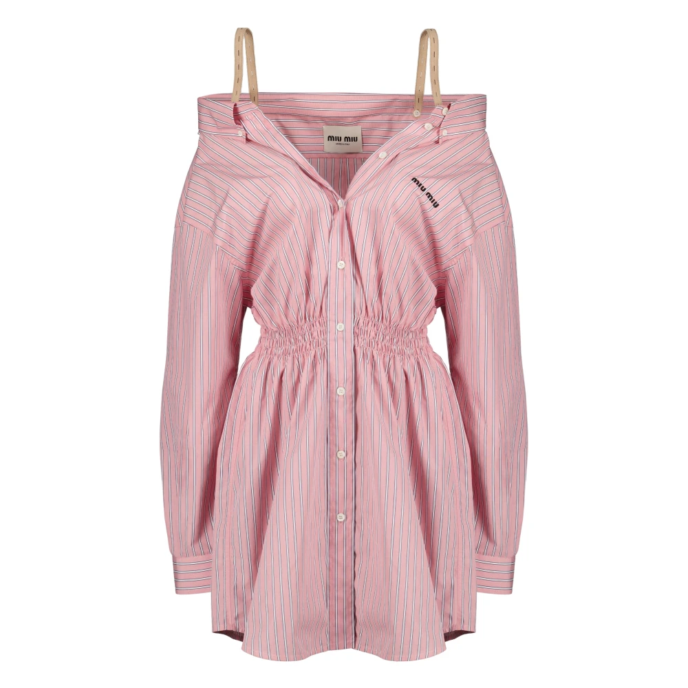 Miu Miu Women's Pink Shirt Dresses, Xs, Striped Shirt Dress